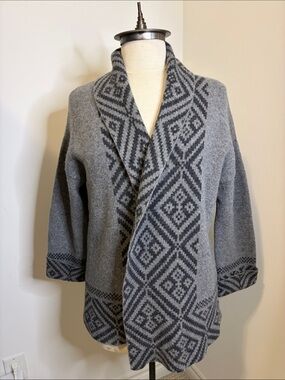 CHIARAMENTE Made in Italy Gray Nordic Fair Isle Wool Shawl Cardigan SIZE SMALL